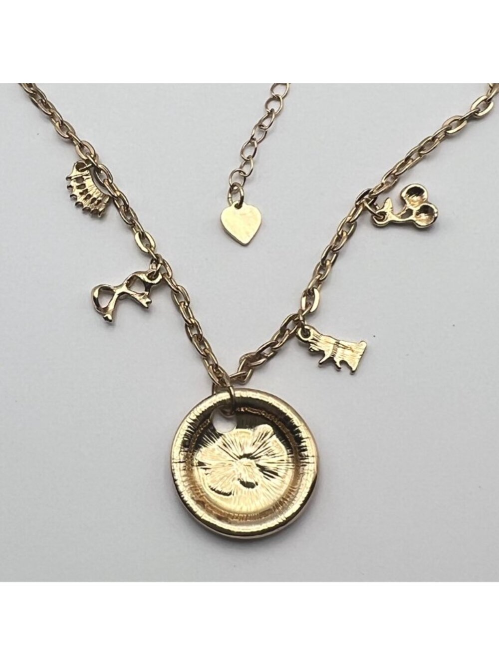 Juicy Couture Charm Necklace Gold-Tone Pink Rhinestone Scottie Cherry Bow Crown - Picture 8 of 10